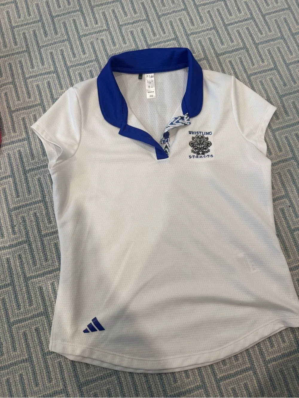 Adidas White & Royal Blue Polo Shirt with Embroidered Crest Whistling Straights